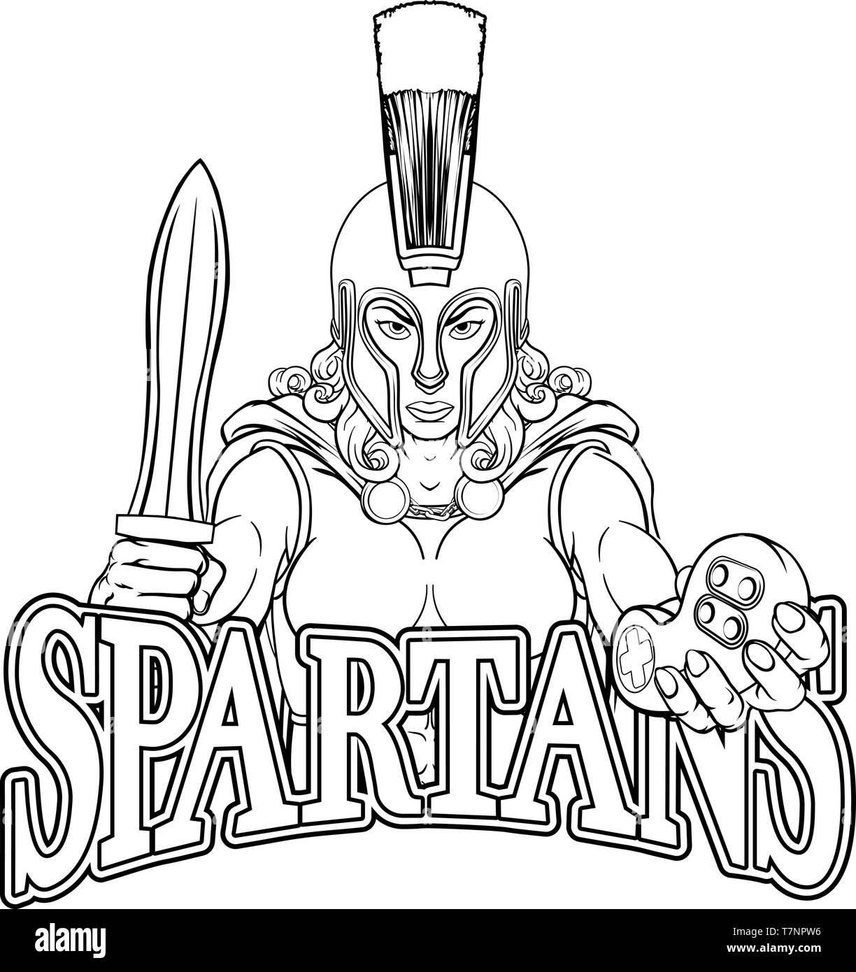 Spartan Trojan Gladiator Gamer donna guerriero Illustrazione Vettoriale