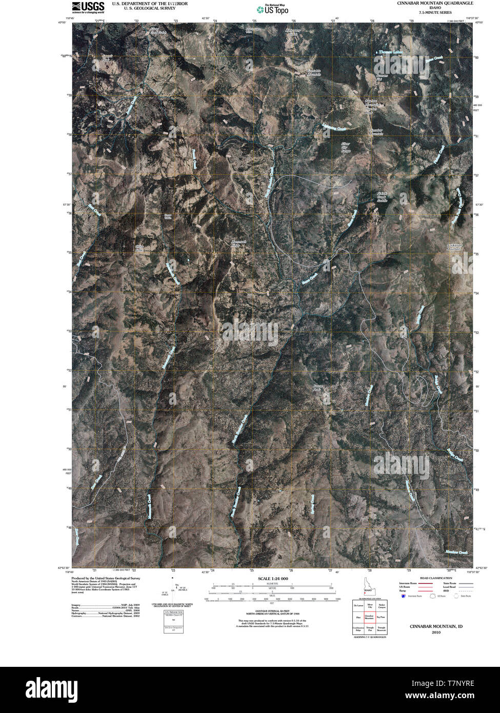 USGS TOPO Map ID Idaho cinabro Mountain 20101117 TM il restauro Foto Stock