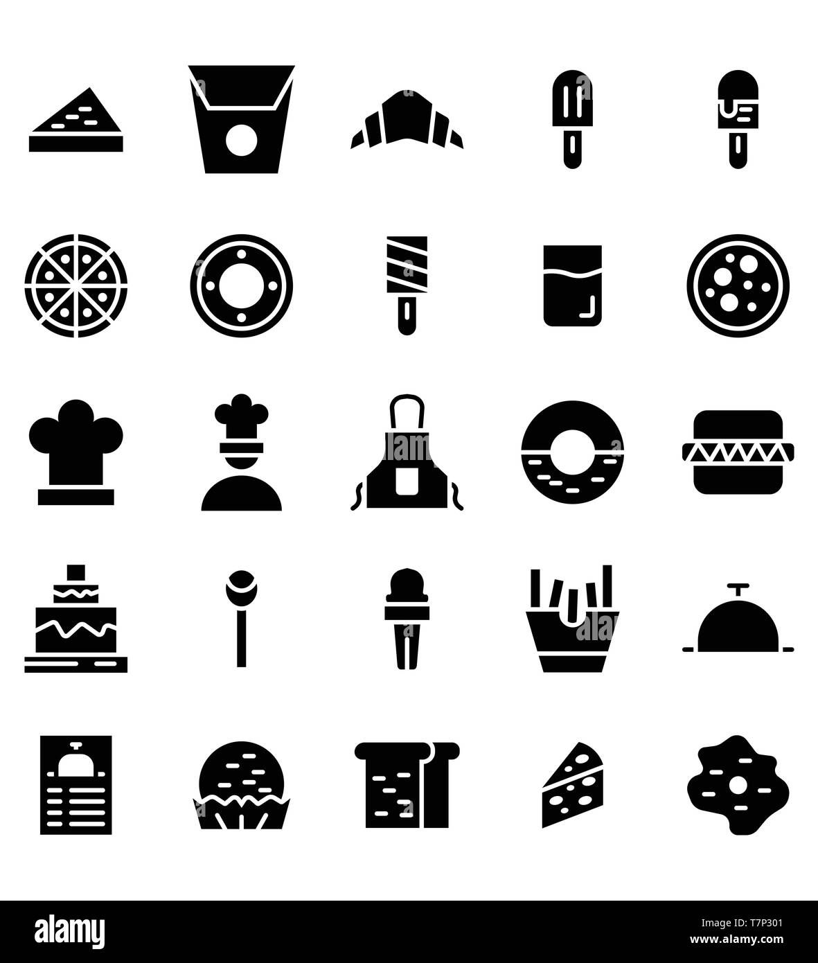 Set di cibo panetteria pane icona vettore o illustrazione. Corsa modificabile e colore. Illustrazione Vettoriale