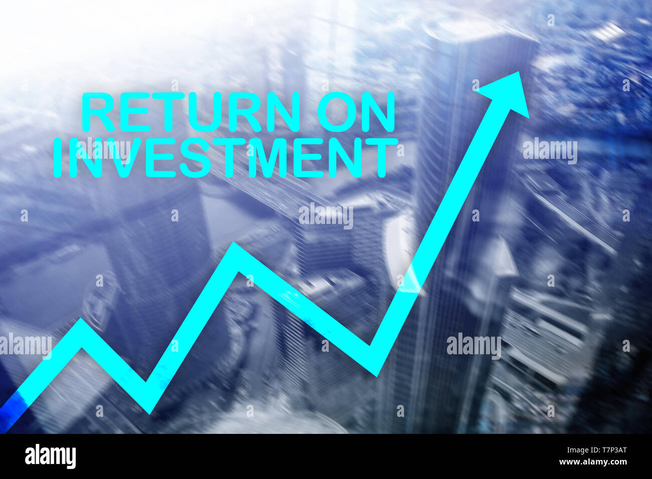 ROI - ritorno degli investimenti. La borsa e la crescita finanziaria concetto sul business sfocata sullo sfondo al centro Foto Stock