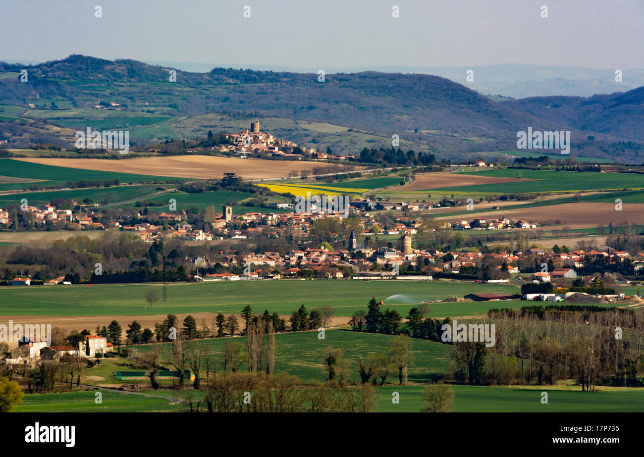 Villaggi di Montpeyroux e la Sauvetat, pianura della Limagne, Puy de Dome, Alvernia-Rodano-Alpi, Francia Foto Stock