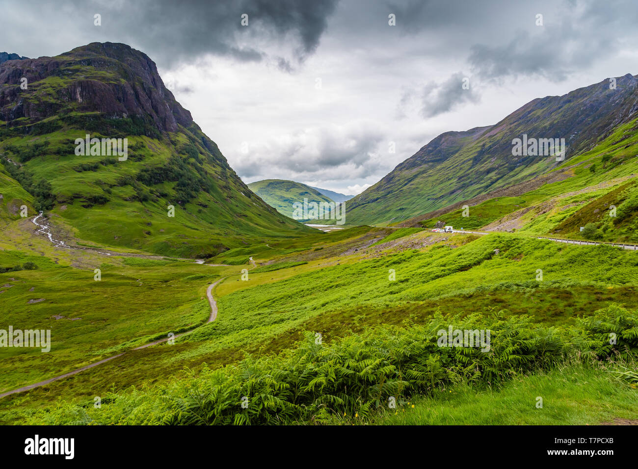 Vista del paesaggio, le tre sorelle, Glencoe, Scozia Foto Stock