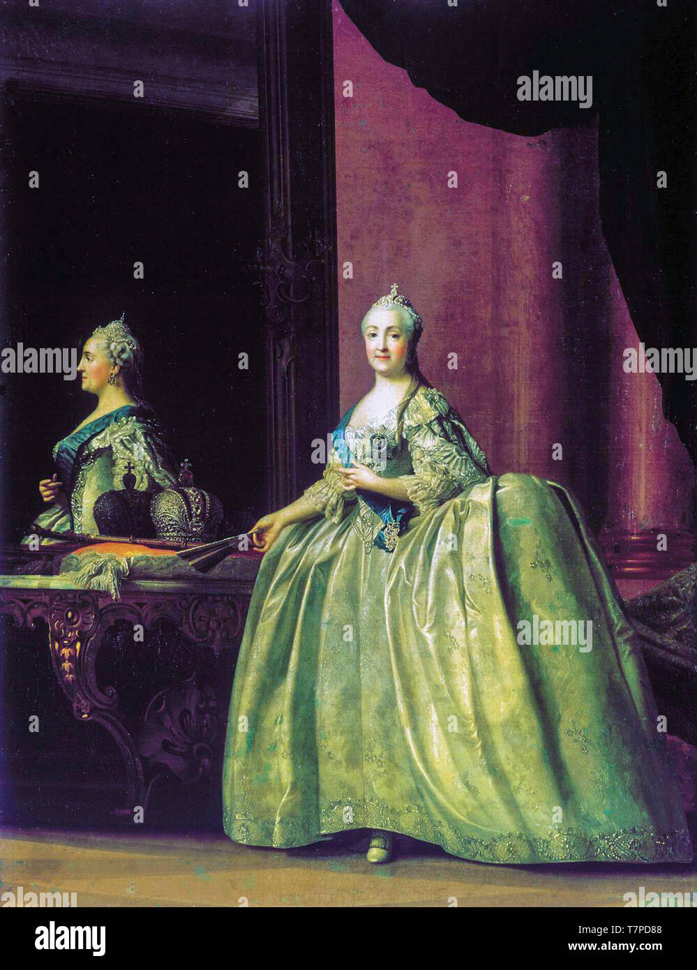 Ritratto di Caterina II di Russia (1729-1796) con la riflessione in uno specchio, Vigilius Eriksen, 1779 Foto Stock