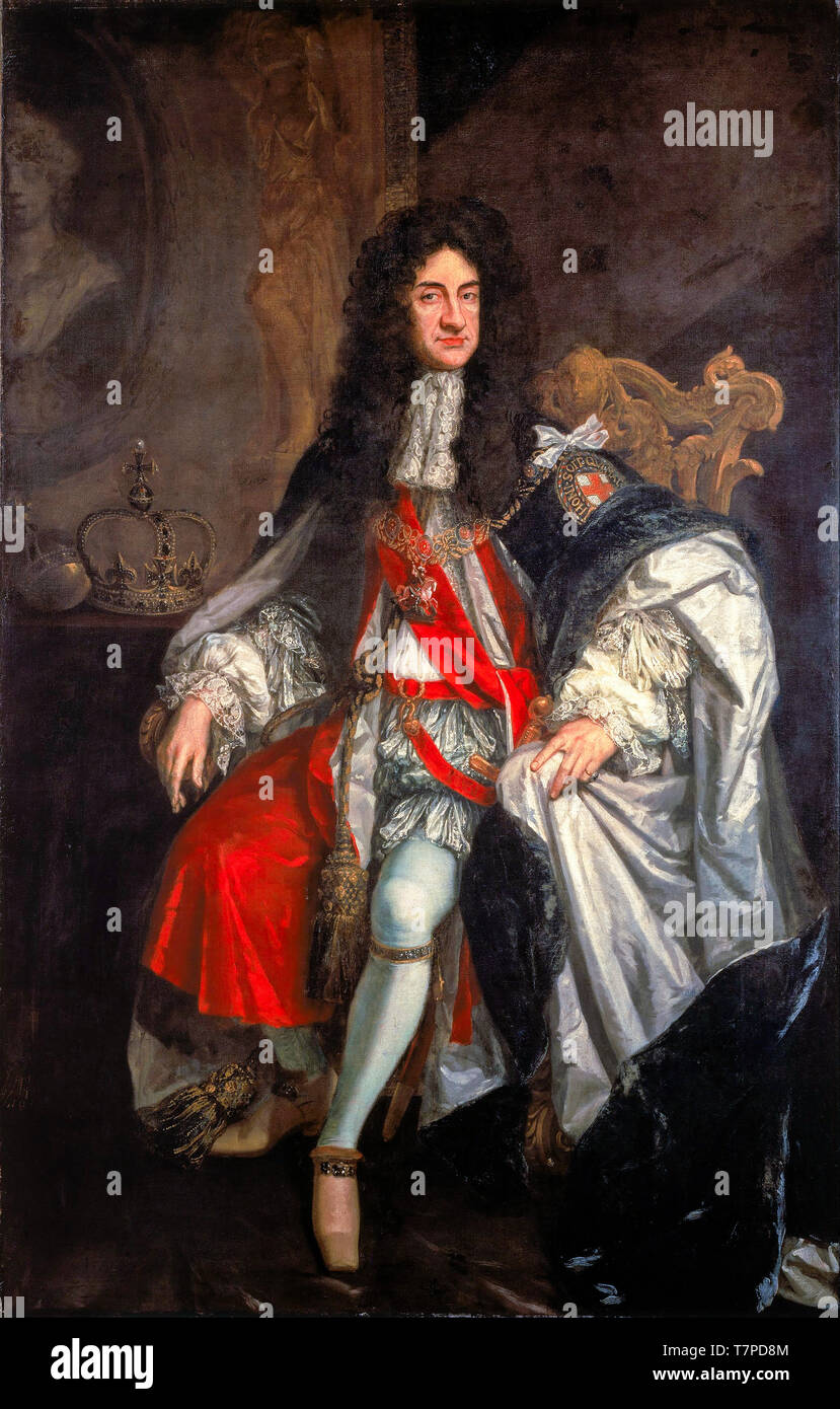 Re Carlo II, ritratto dipinto in olio su tela, di Sir Godfrey Kneller, circa 1685 Foto Stock