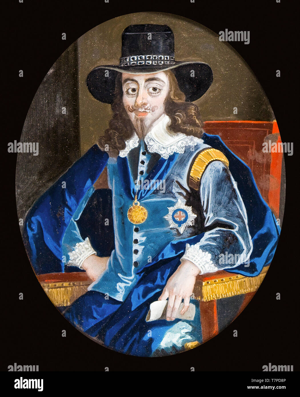 Carlo I di Inghilterra, artista sconosciuto, vetro ritratto dipinto, inglese, XVIII secolo Foto Stock