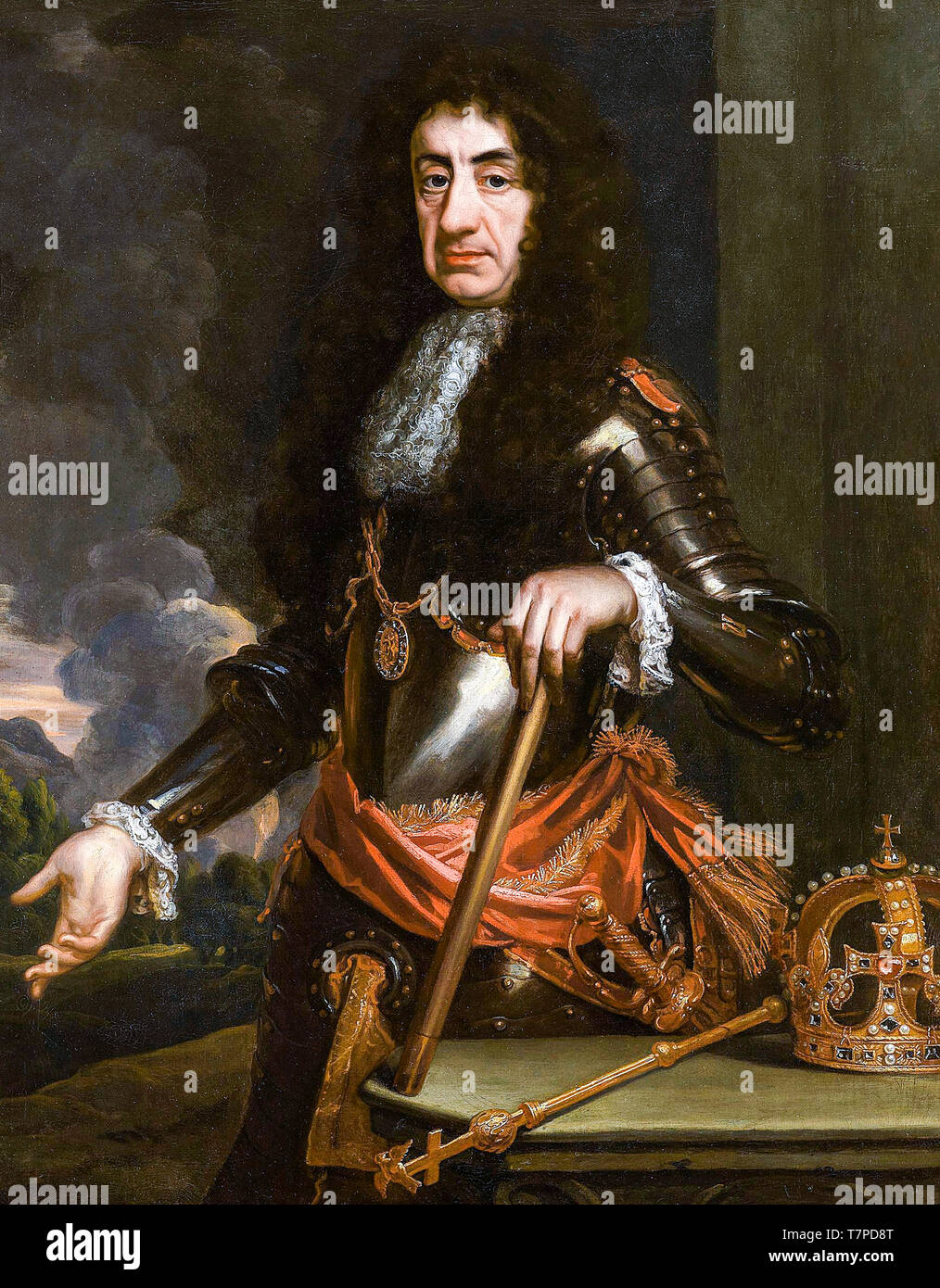 Il re Carlo II d'Inghilterra (1630-1685), ritratto dipinto in armatura da John Riley, c. 1683 Foto Stock