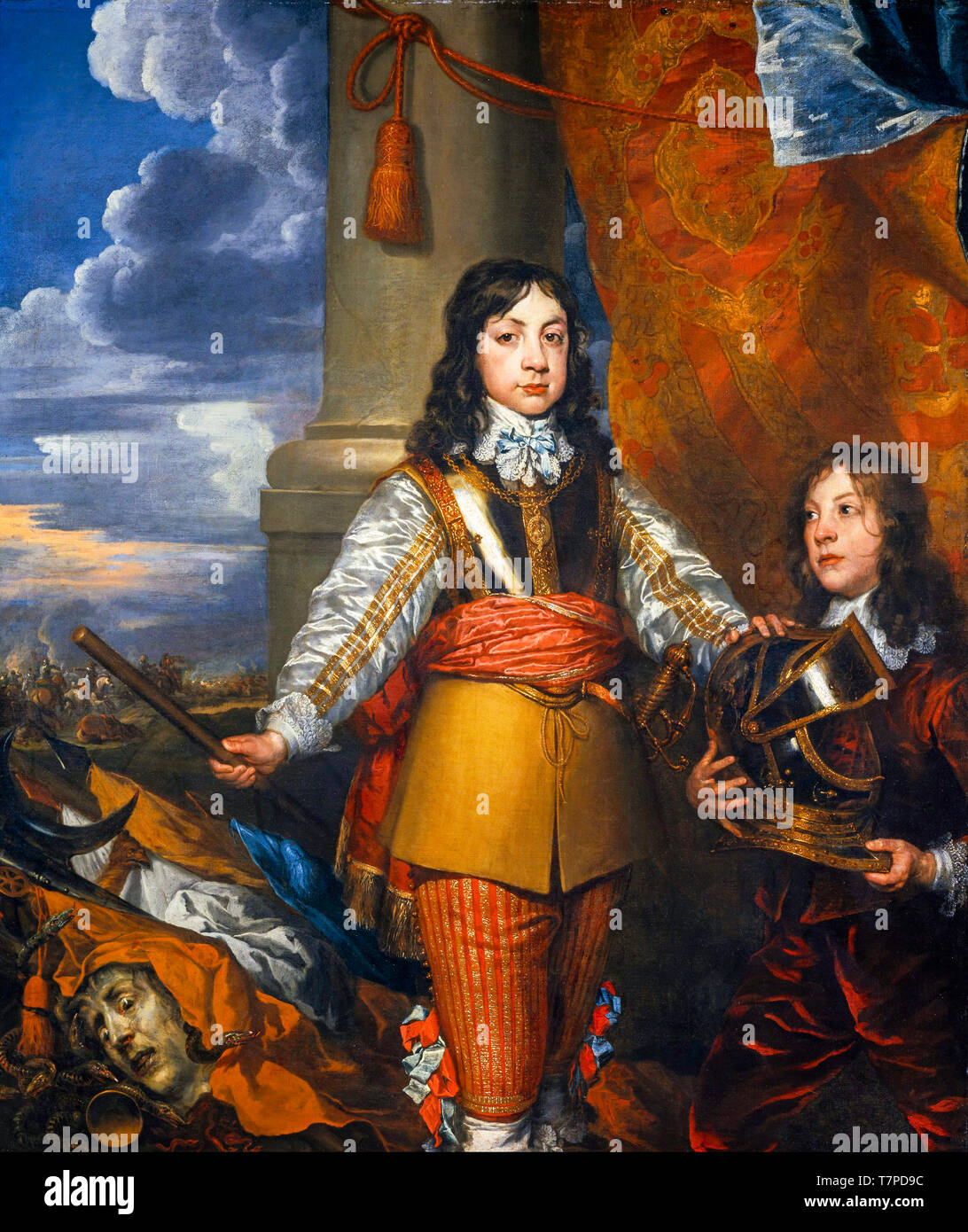 Principe di Galles (poi Carlo II d'Inghilterra) con una pagina quando un ragazzo di 12 anni, ritratto dipinto ad olio su tela di William Dobson, 1642 Foto Stock