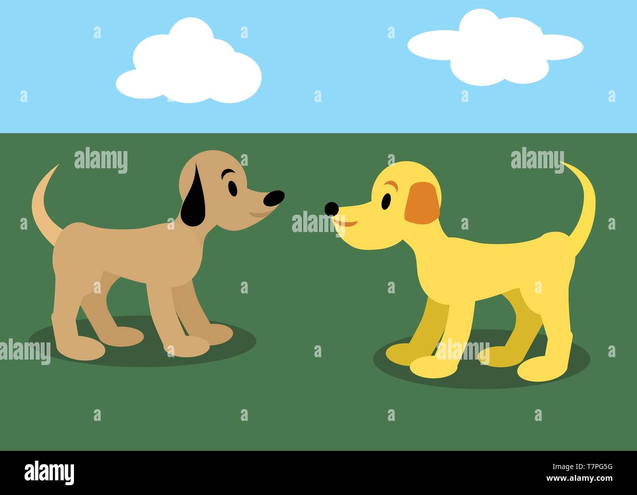 Due simpatici cani giocando all'esterno sul green place illustrazione vettoriale Illustrazione Vettoriale