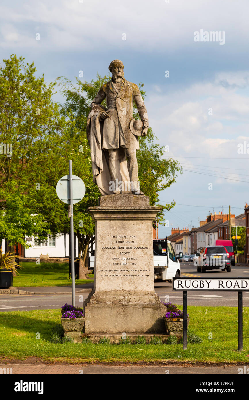 Statua del locatore, lord John Douglas Montagu Scott, il villaggio di Dunchurch, vicino a Rugby, Warwickshire, West Midlands, Inghilterra Foto Stock