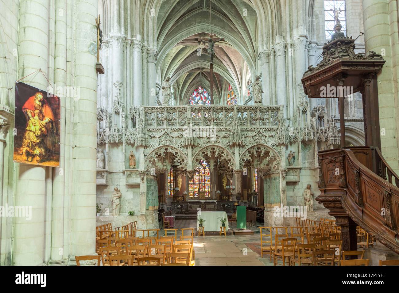 Francia, Aube, Troyes, chiesa di Saint madeleine du XIIe secolo, pietroso rood screen risalente al XVI secolo in un puro stile gotico fiammeggiante Foto Stock