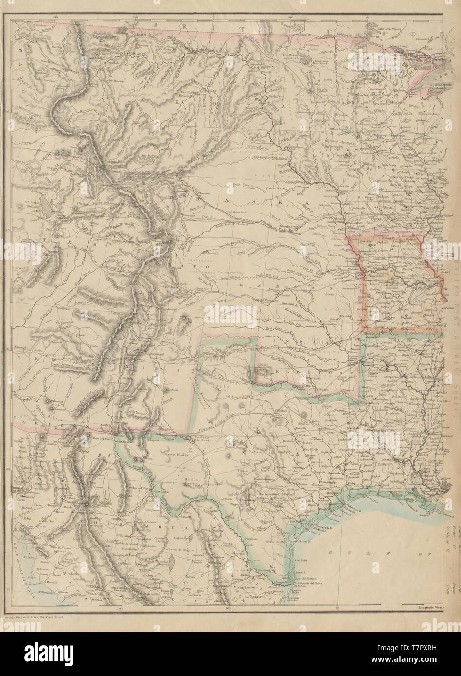 Centrale di guerra civile negli Stati Uniti. Unione europea e Stati confederati Texas. ETTLING 1863 mappa vecchia Foto Stock