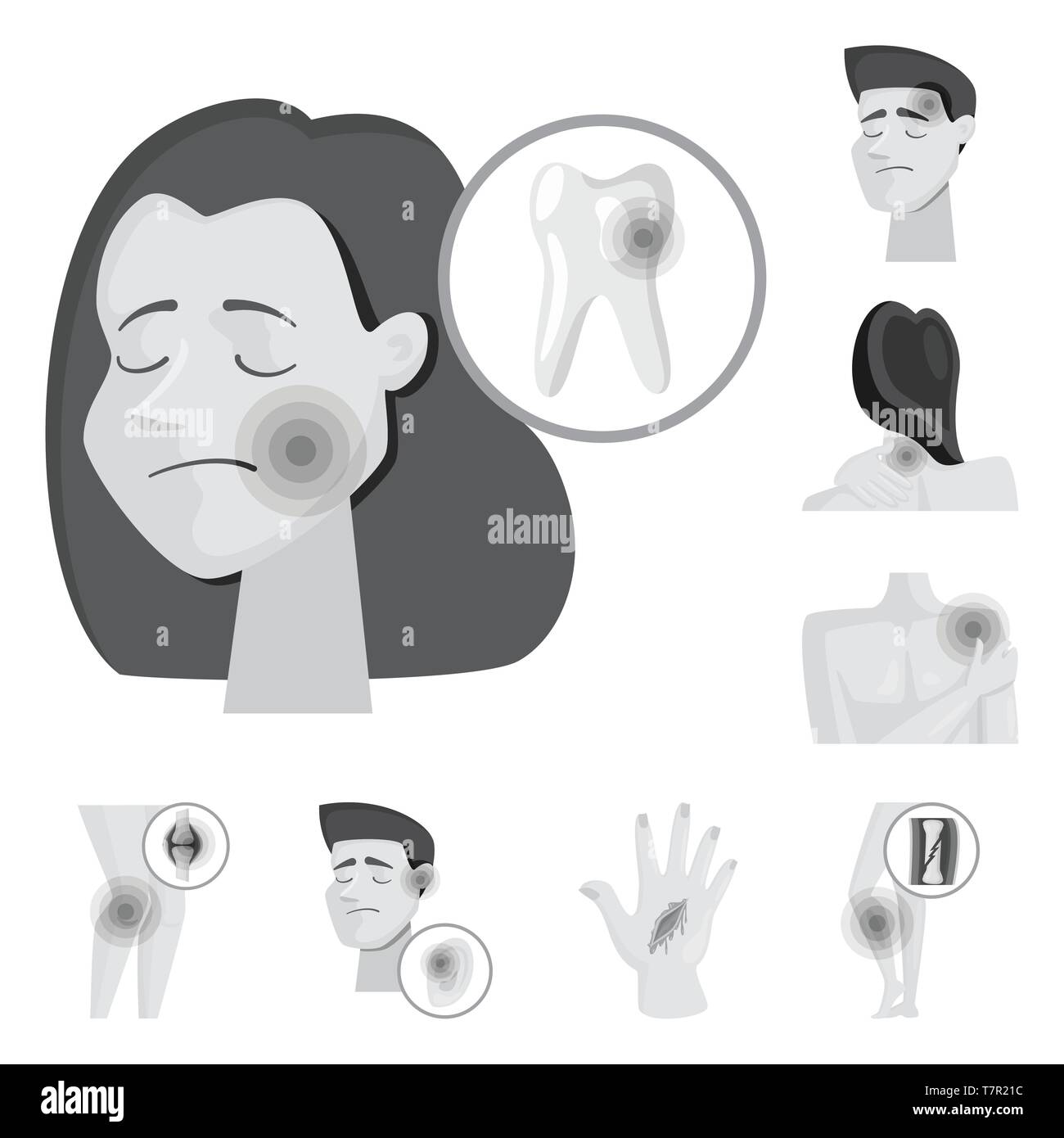 Il design del vettore di sofferenza e segno di pregiudizio. Set di sofferenza e danni stock illustrazione vettoriale. Illustrazione Vettoriale