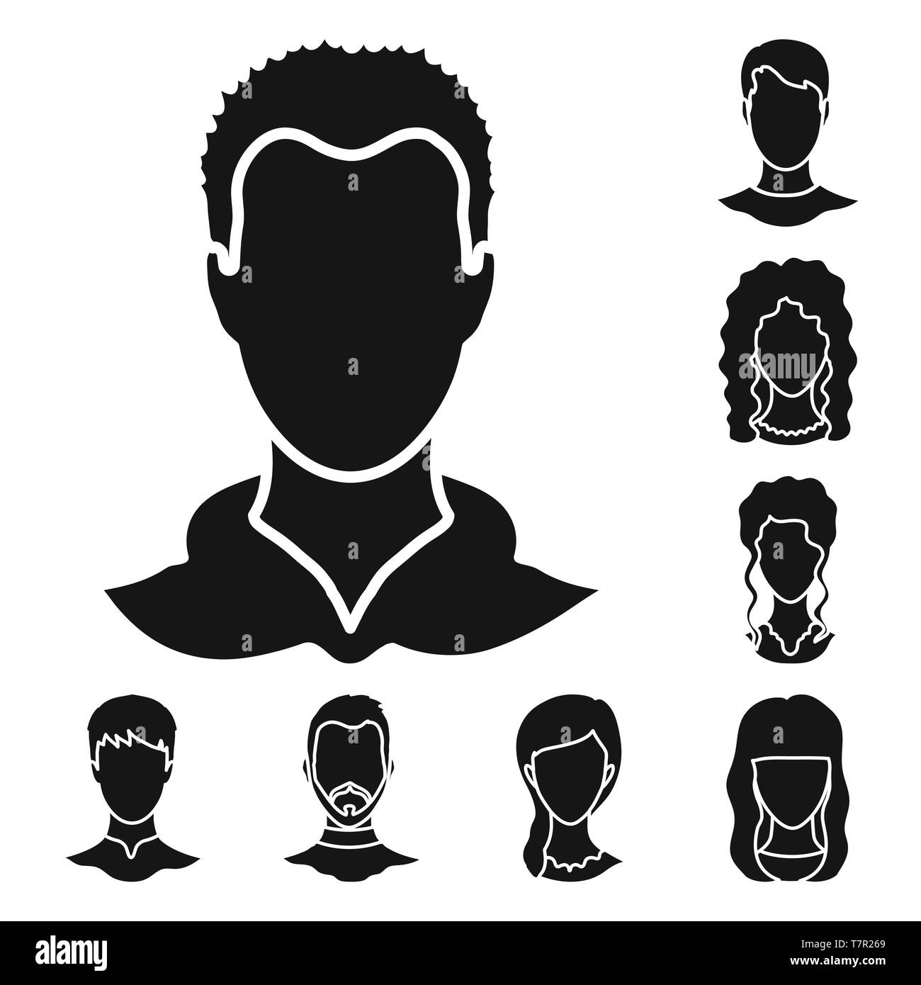 Oggetto isolato di carattere e icona del profilo. Raccolta di carattere fittizio e simbolo di riserva per il web. Illustrazione Vettoriale