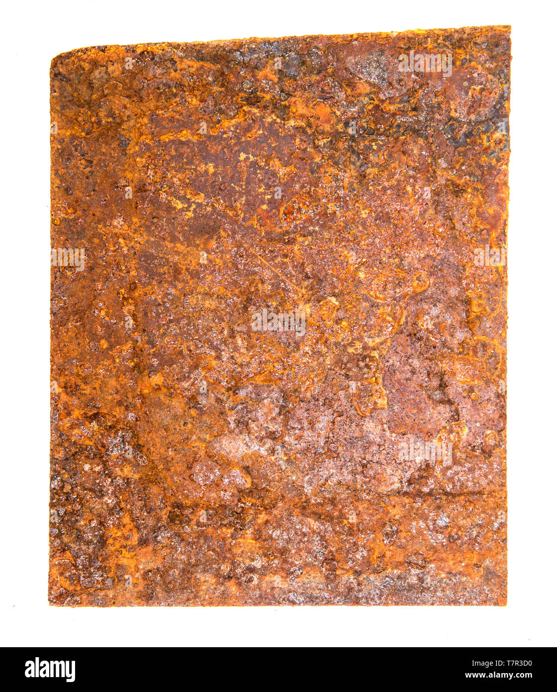 Foglio quadrato di ferro coperto di ruggine. Foto Stock