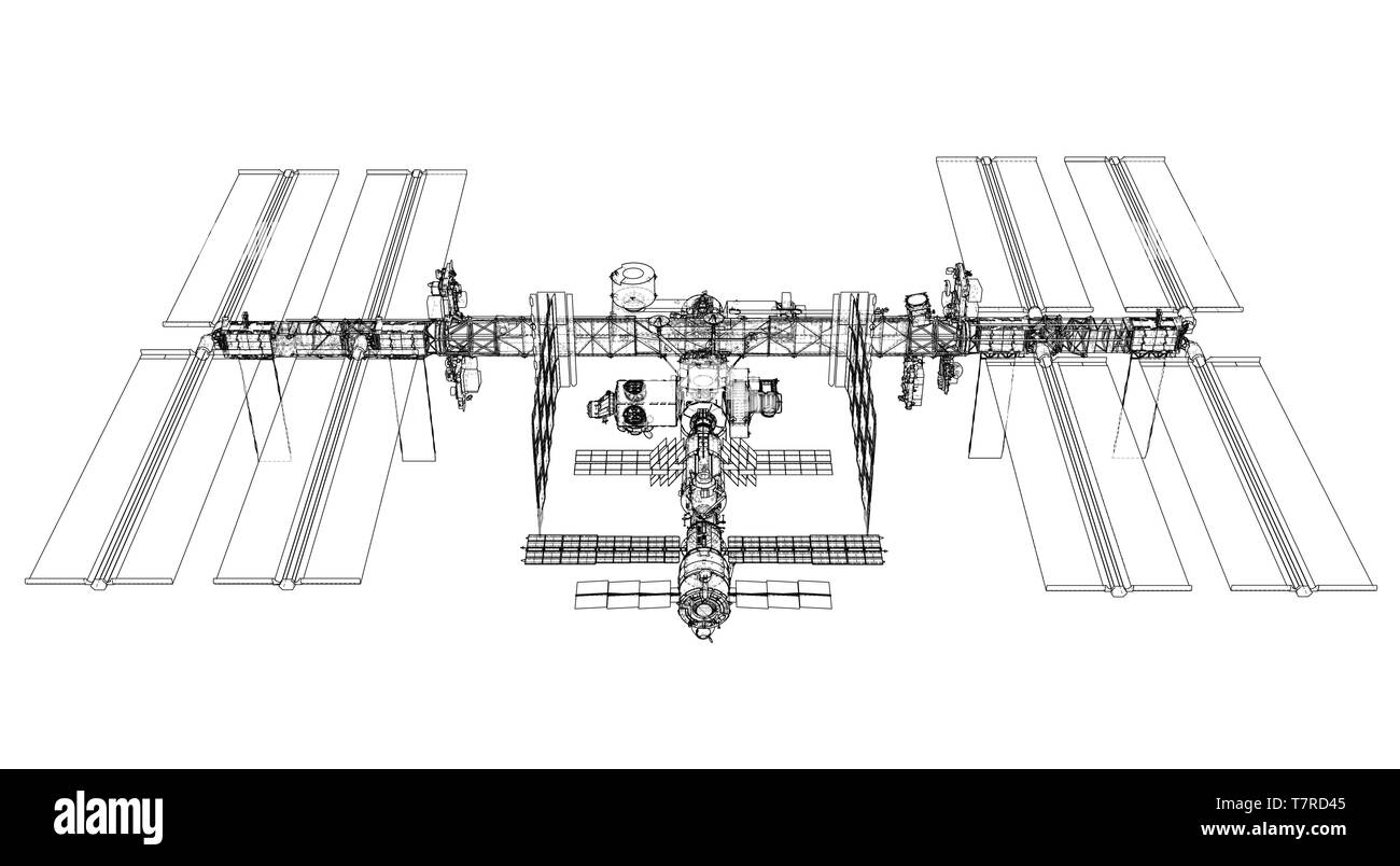 Stazione Spaziale Internazionale contorno. Vettore Illustrazione Vettoriale