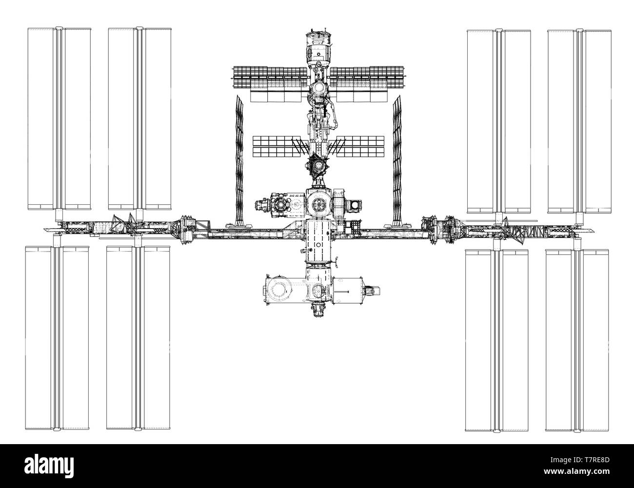 Stazione Spaziale Internazionale contorno. Vettore Illustrazione Vettoriale