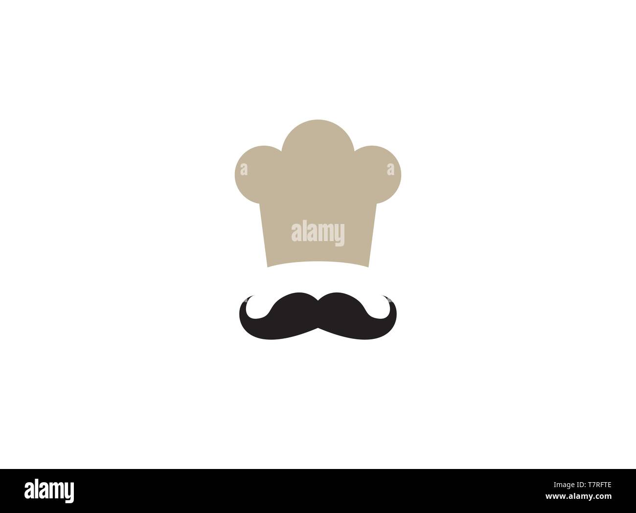 Chef un cappello da cucina con baffi logo illustrazione di design, icona della testa del fornello, un simbolo su sfondo bianco Illustrazione Vettoriale