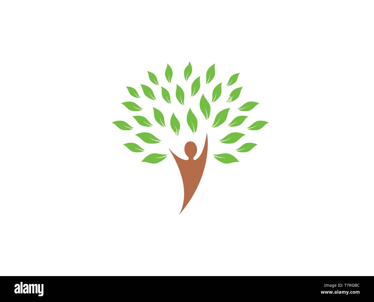 Tronco di albero con testa e foglie verdi logo Illustrazione Vettoriale