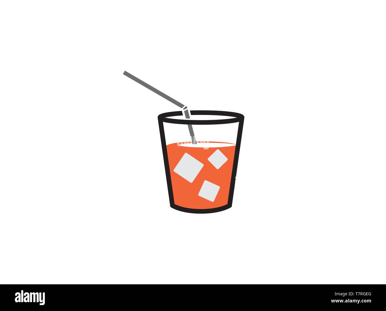 Bicchiere di succo di frutta con quadrato di cubetti di ghiaccio e il logo di paglia Illustrazione Vettoriale