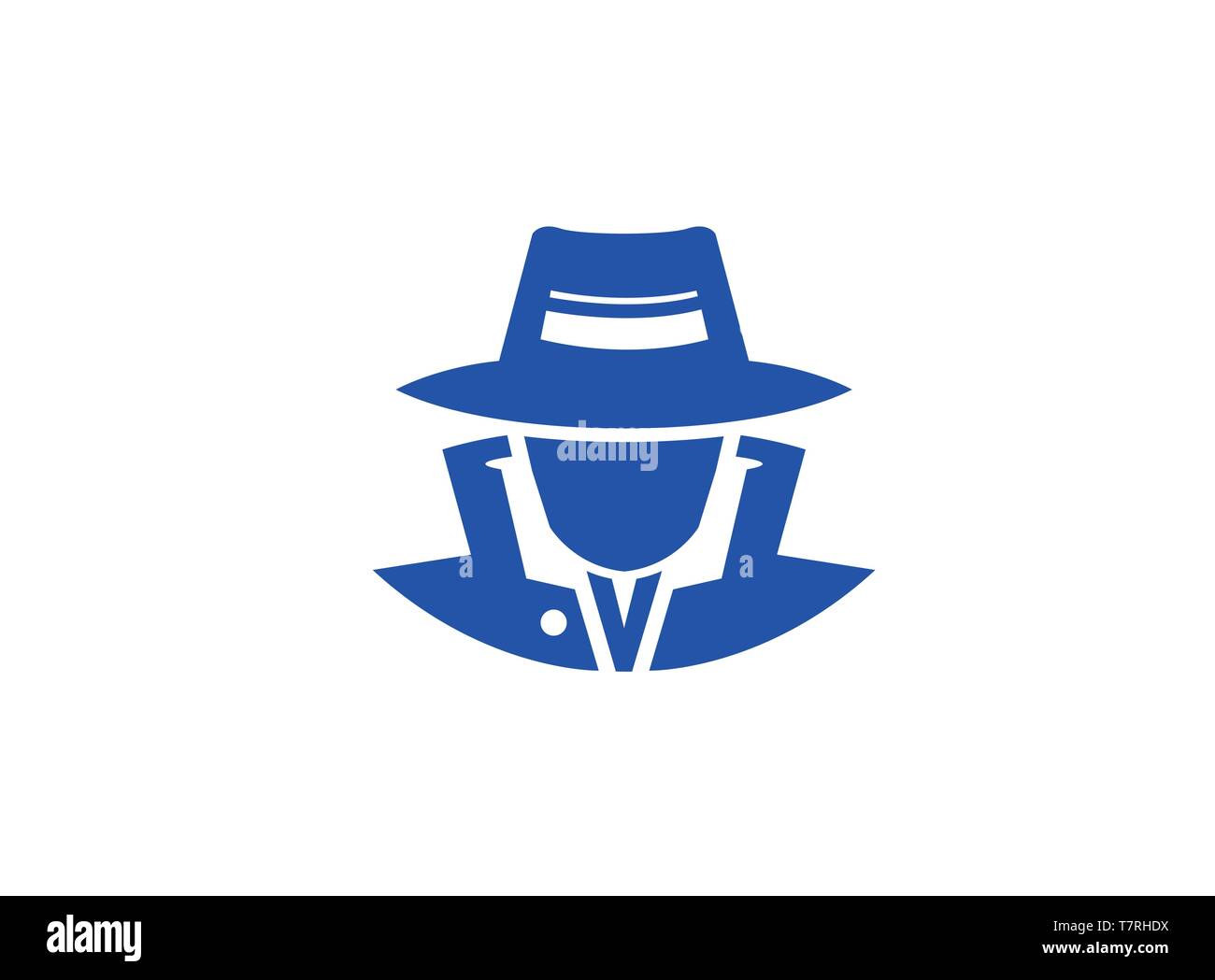 Detective spy con hat vettore logo design illustrazione, segreto icona del lavoro su sfondo bianco Illustrazione Vettoriale