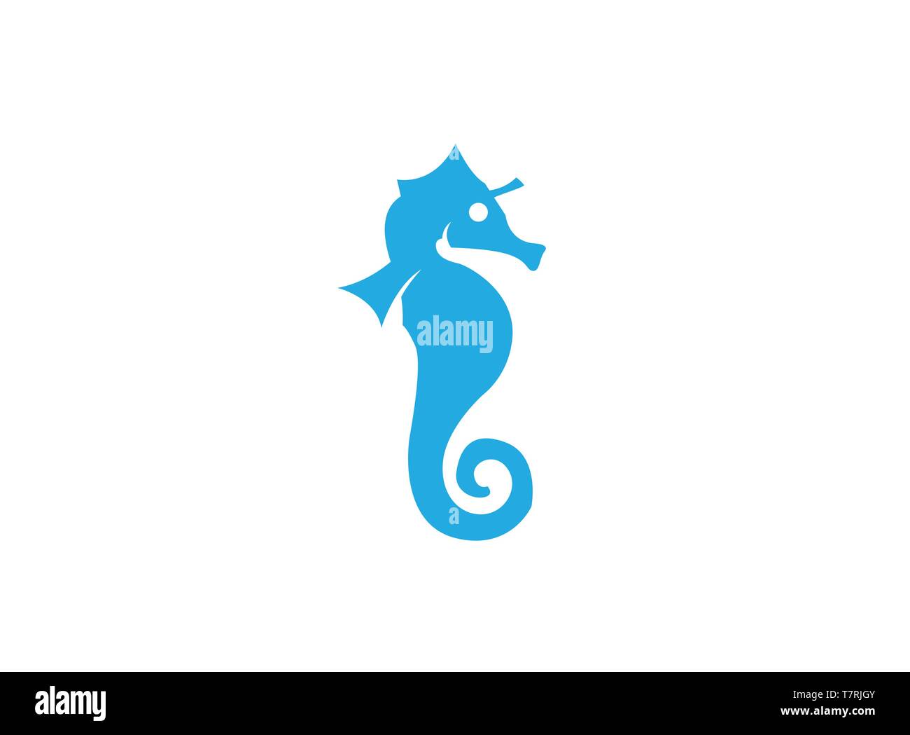 Cavalluccio marino un piccolo pesce marino con segmentata corazza ossea logo design illustrazione su sfondo bianco Illustrazione Vettoriale