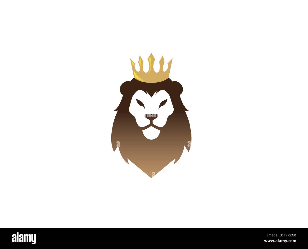 Lion per viso e testa con Golden Crown Logo Illustrazione Vettoriale