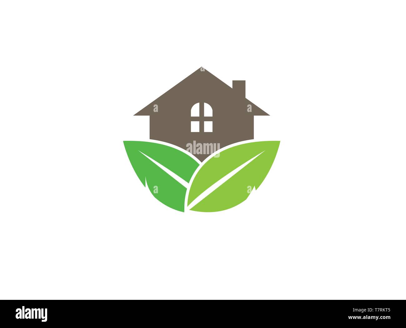 Home per la foresta con foglie e pianta di casa per la progettazione del logo Illustrazione Vettoriale