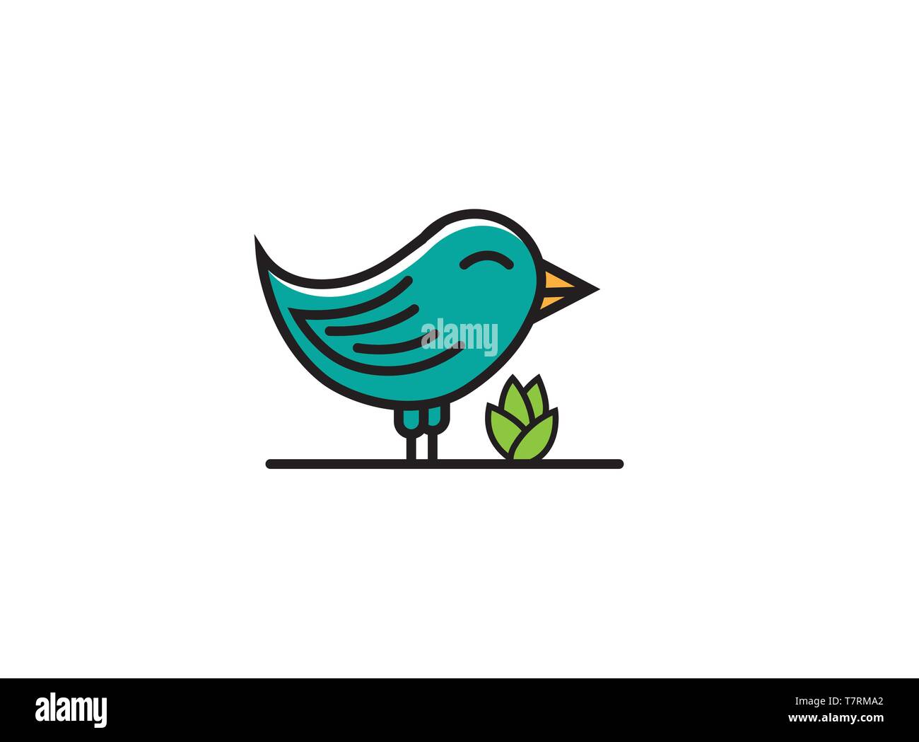 Smiley bird stare accanto a un impianto per il logo design illustrazione Illustrazione Vettoriale