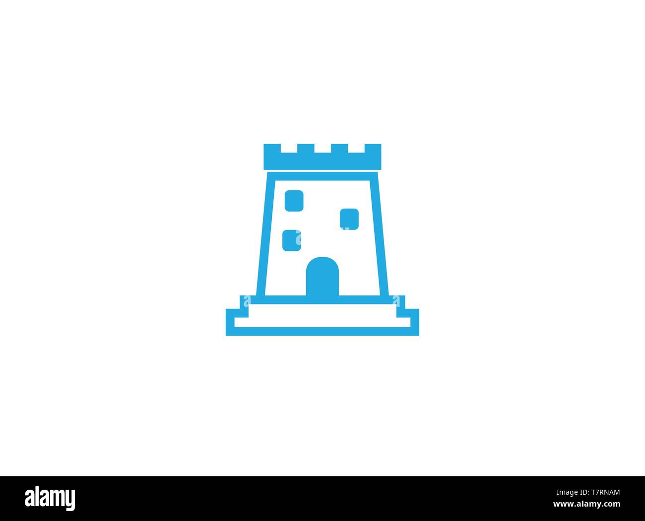 Vecchia torre di castello con grande porta in windows per il logo design Illustrazione Vettoriale