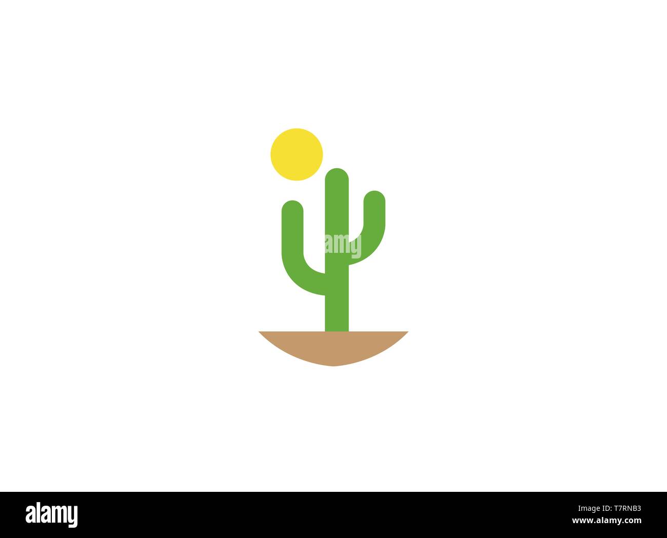 Il Cactus e il sole nel deserto per il logo design illustrazione, dune icona simbolo del sahara Illustrazione Vettoriale