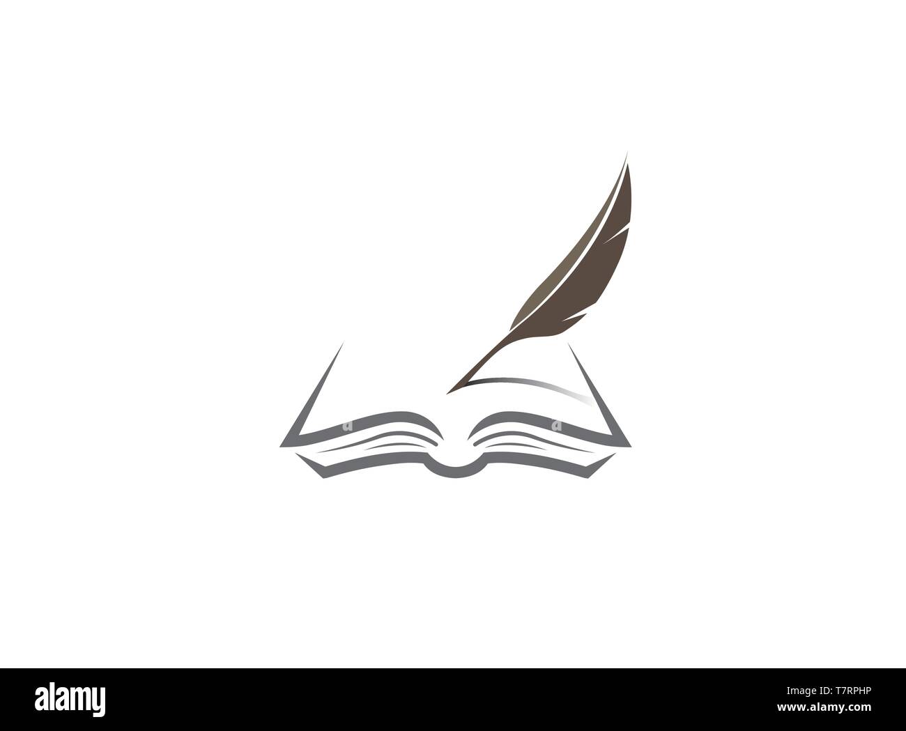 Qill iscritto nei documenti su un libro aperto Feder Buch per il logo Illustrazione Vettoriale
