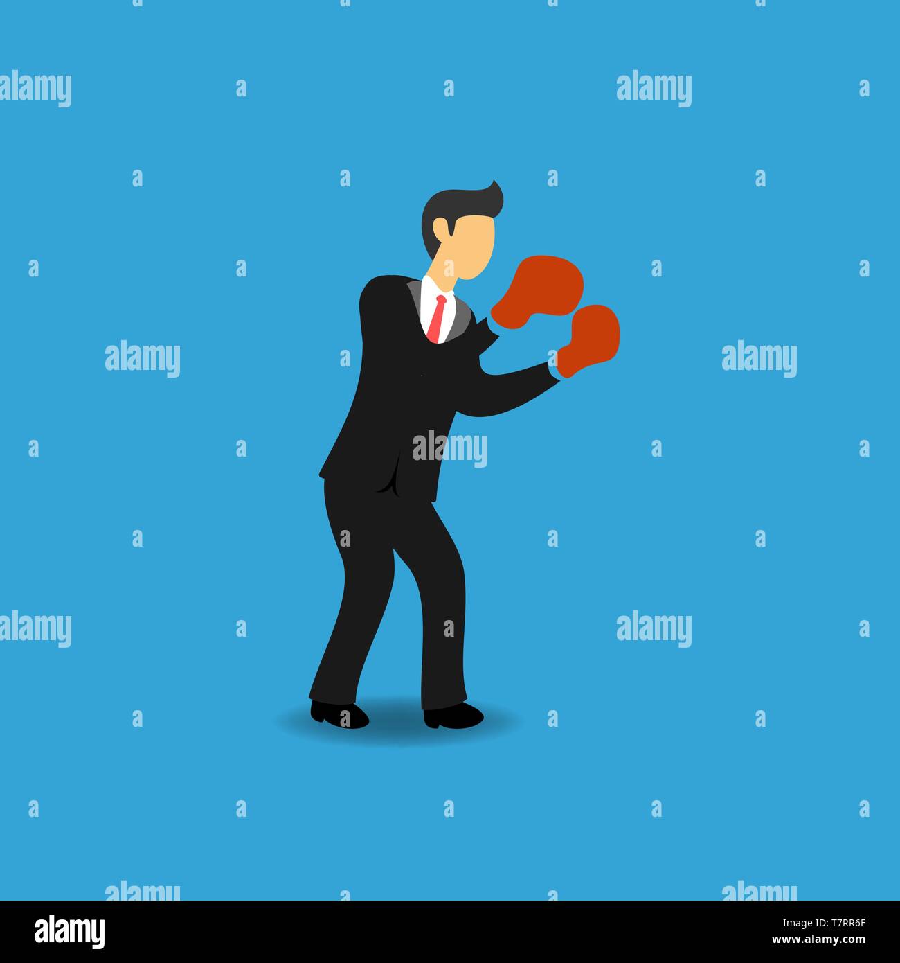 Nozione di imprenditore boxe. La gente di affari con i guantoni in posizione difensiva. Appartamento illustrazione vettoriale Illustrazione Vettoriale