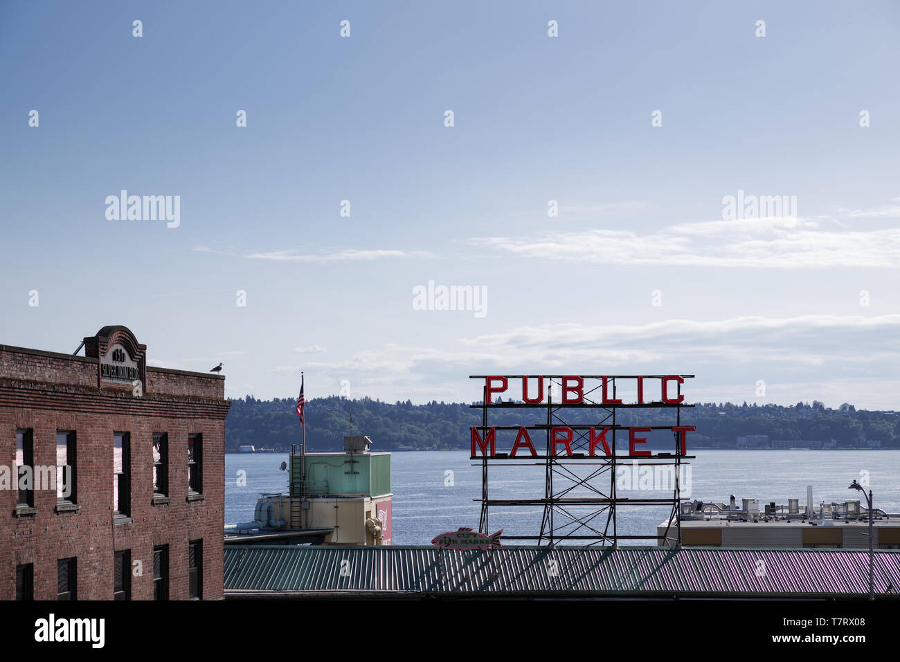 Famoso Pike Place Market di Seattle, Stati Uniti d'America Foto Stock