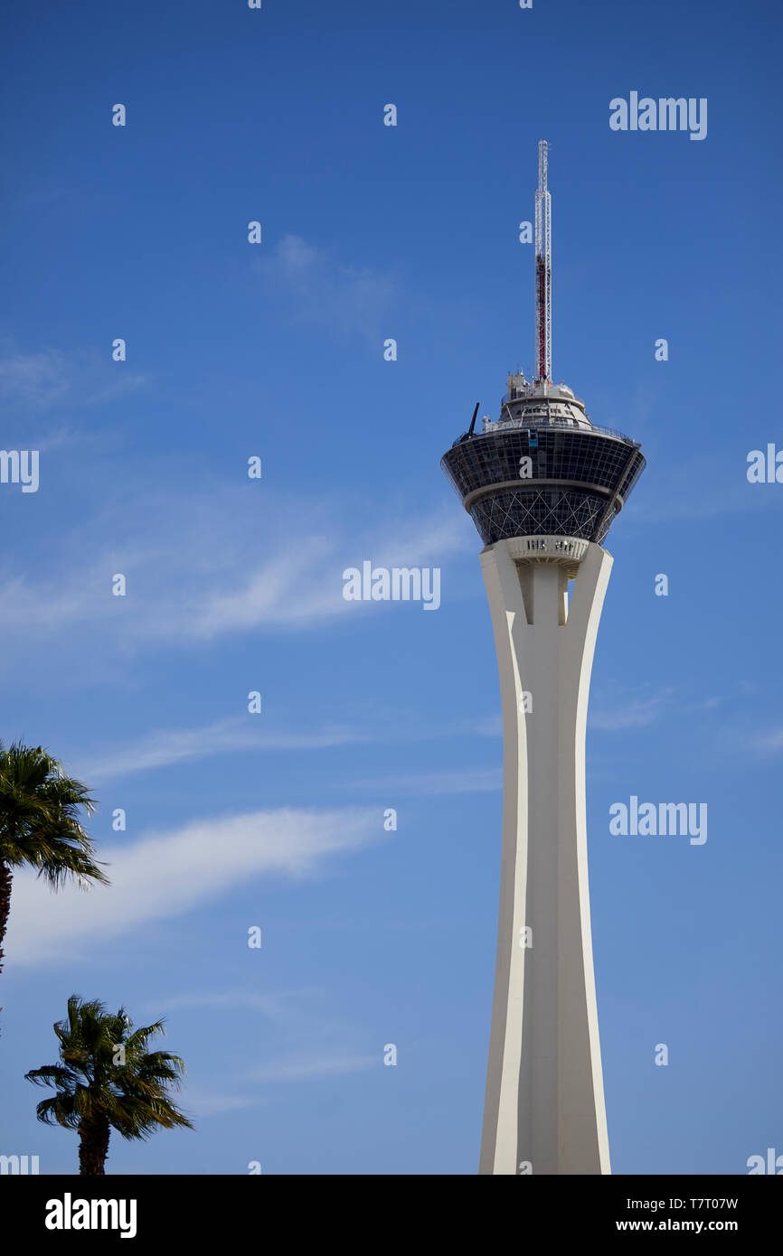 Las Vegas, Paradiso, Nevada USA, stratosfera precedentemente Vegas SkyPod mondiale il più alto freestanding torre di osservazione negli Stati Uniti Foto Stock