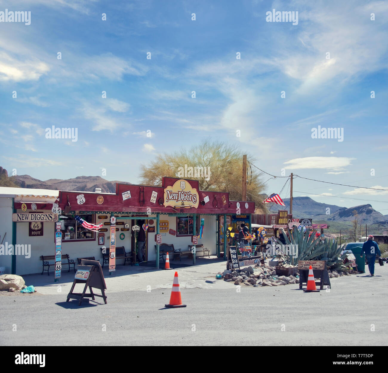 Oatman città fantasma, Arizona Stati Uniti d'America - 13 Marzo 2019. Il famoso "vivere città fantasma' lungo il percorso storico 66. Foto Stock