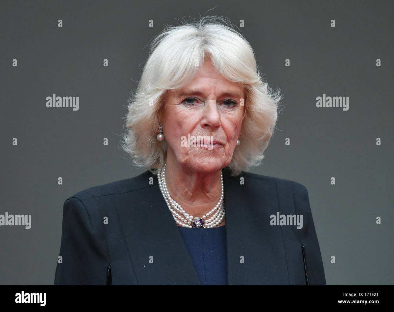 Berlino, Germania. 07 Maggio, 2019. La duchessa Camilla assiste la regina della festa di compleanno presso la residenza dell'Ambasciatore di Gran Bretagna. Credito: Jens Kalaene/dpa-Zentralbild/ZB/dpa/Alamy Live News Foto Stock