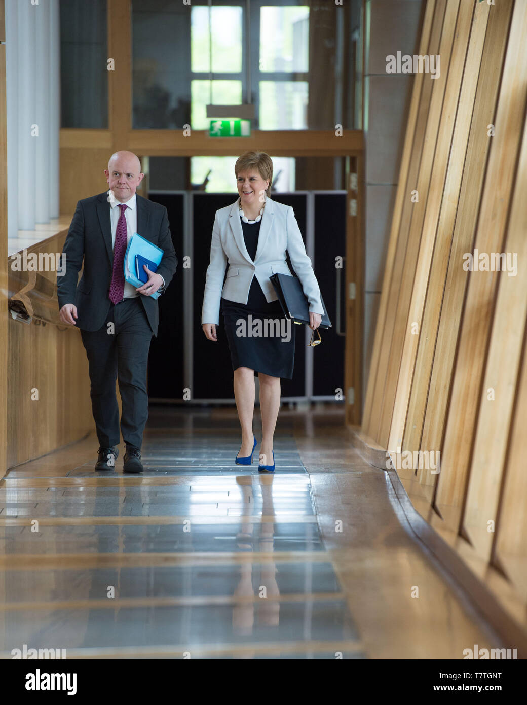 Edinburgh, Regno Unito. Il 9 maggio, 2019. Nicola MSP Storione al parlamento scozzese durante i Primi Ministri questioni. Credito: Colin Fisher/Alamy Live News Foto Stock