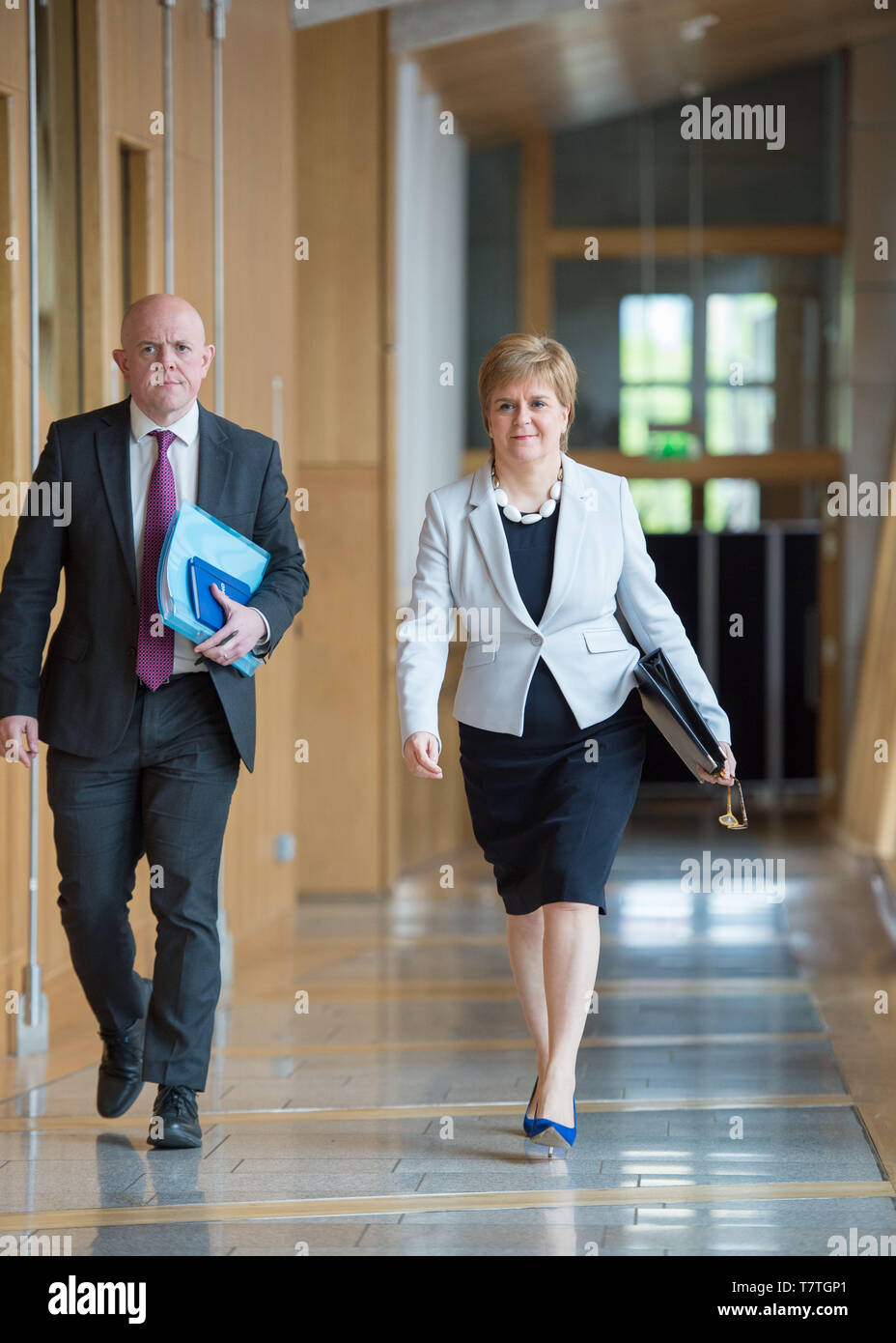 Edinburgh, Regno Unito. Il 9 maggio, 2019. Nicola MSP Storione al parlamento scozzese durante i Primi Ministri questioni. Credito: Colin Fisher/Alamy Live News Foto Stock