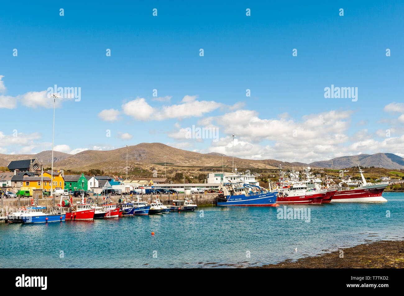 Castletownbere, West Cork, Irlanda. Il 9 maggio, 2019. Su una splendida giornata in West Cork, Castletownbere la flotta di pesca è ormeggiata in porto. Il bel tempo durerà tutto il giorno con alti di 9 a 14 C. Credit: Andy Gibson/Alamy Live News. Foto Stock