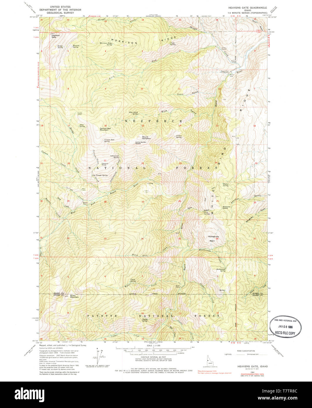 USGS TOPO Map ID Idaho cieli 236453 Gate 1964 24000 Restauro Foto Stock