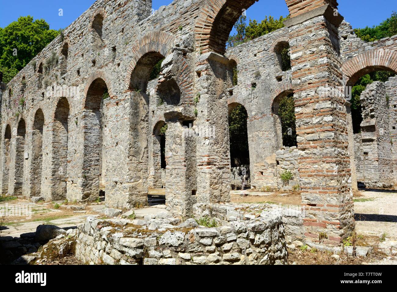 La Basilica Butrinto uno dei più importanti siti archeologici in Balcans Unesco World Heritage Site in Albania Foto Stock