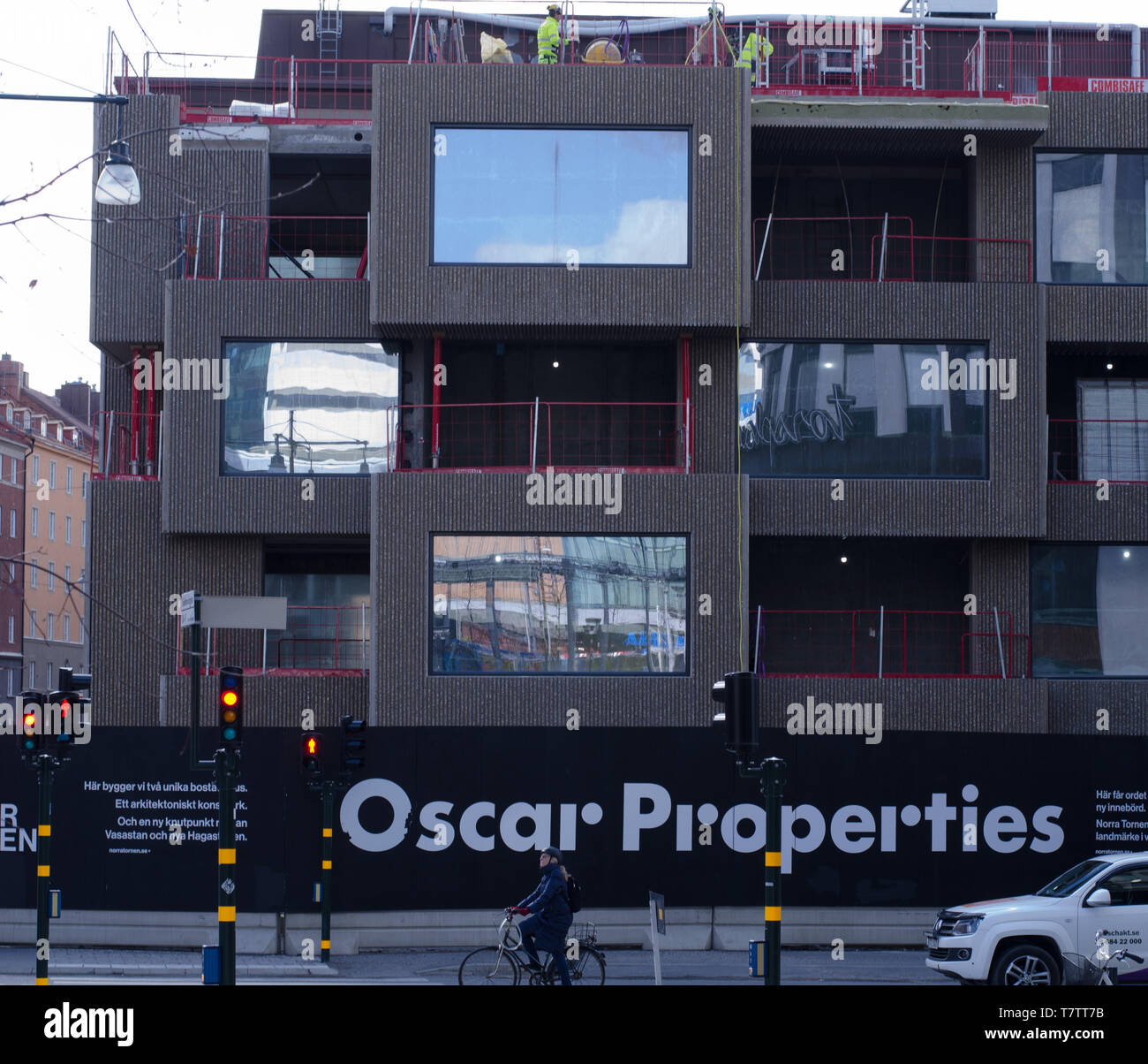 Stoccolma, Svezia - 8 maggio 2019. Sito di costruzione di 'Norra tornen', Nord torri, di proprietà di Oscar Foto Stock