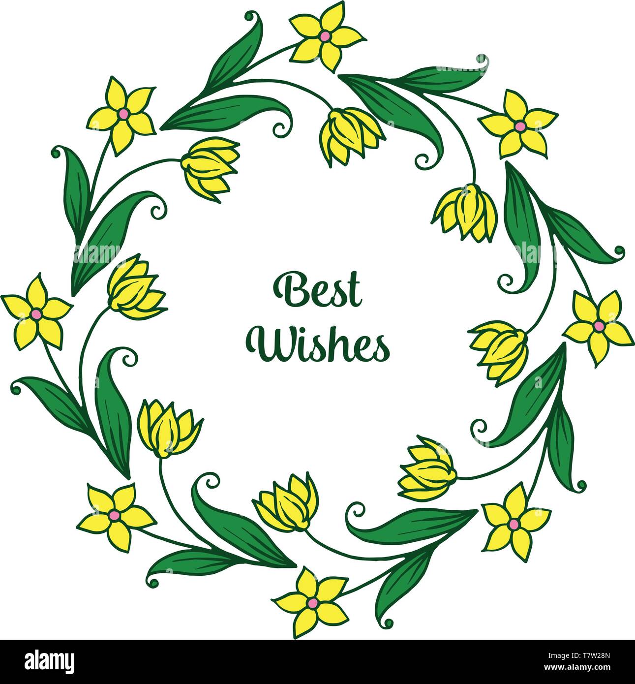 Illustrazione Vettoriale auguri testo per arte fiore foglia telaio disegnata a mano Illustrazione Vettoriale