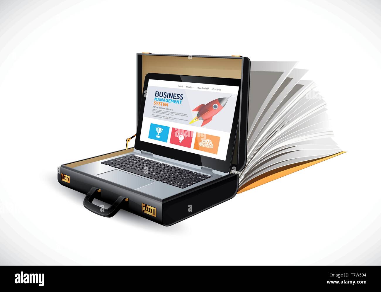 Valigia di Business - Finanza - concetto lbusinessman laptop e sito web Illustrazione Vettoriale