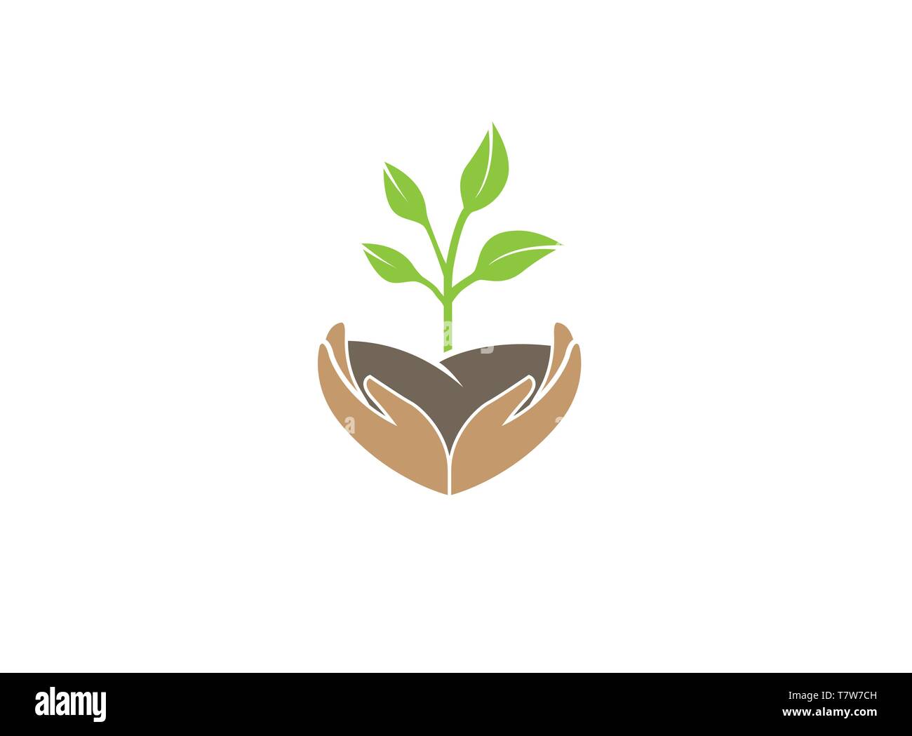 Mani che cura per piante e illustrazione di disegno del logo della natura Illustrazione Vettoriale