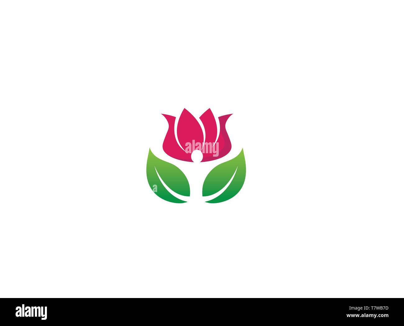 Persona Wellness in alto le mani con foglie testa in fiore rosa per il vettore del logo Illustrazione Vettoriale