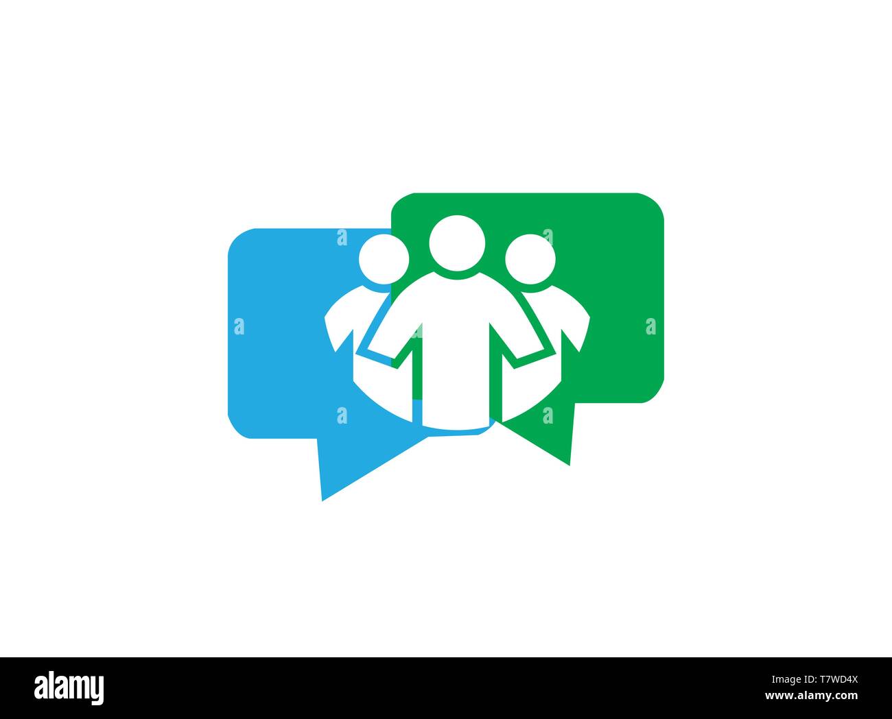 Le persone all'interno di chat simbolo di comunicazione e servizio al cliente per la progettazione del logo Illustrazione Vettoriale