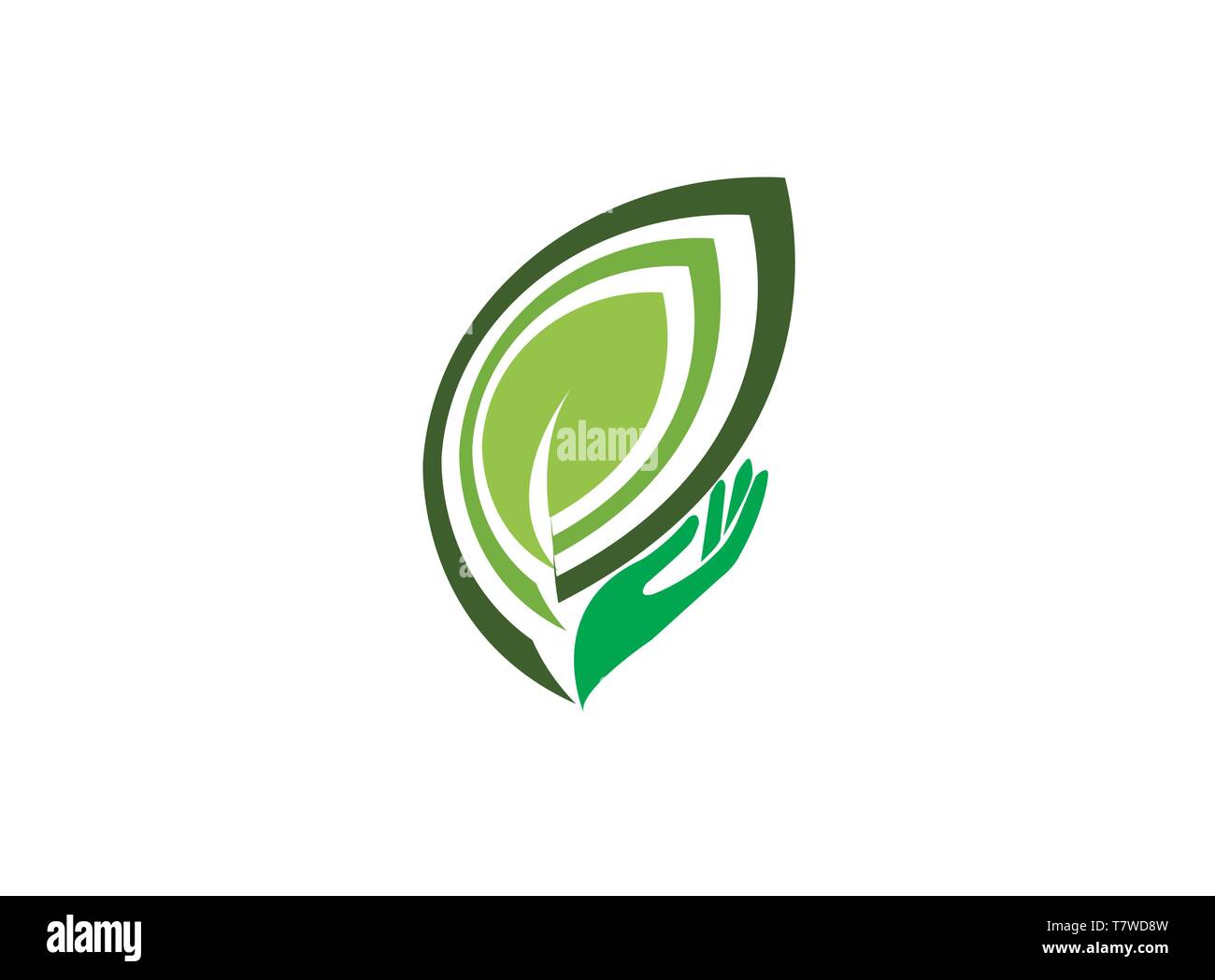 Mano con foglie di piante per la cura per il design del logo Illustrazione Vettoriale