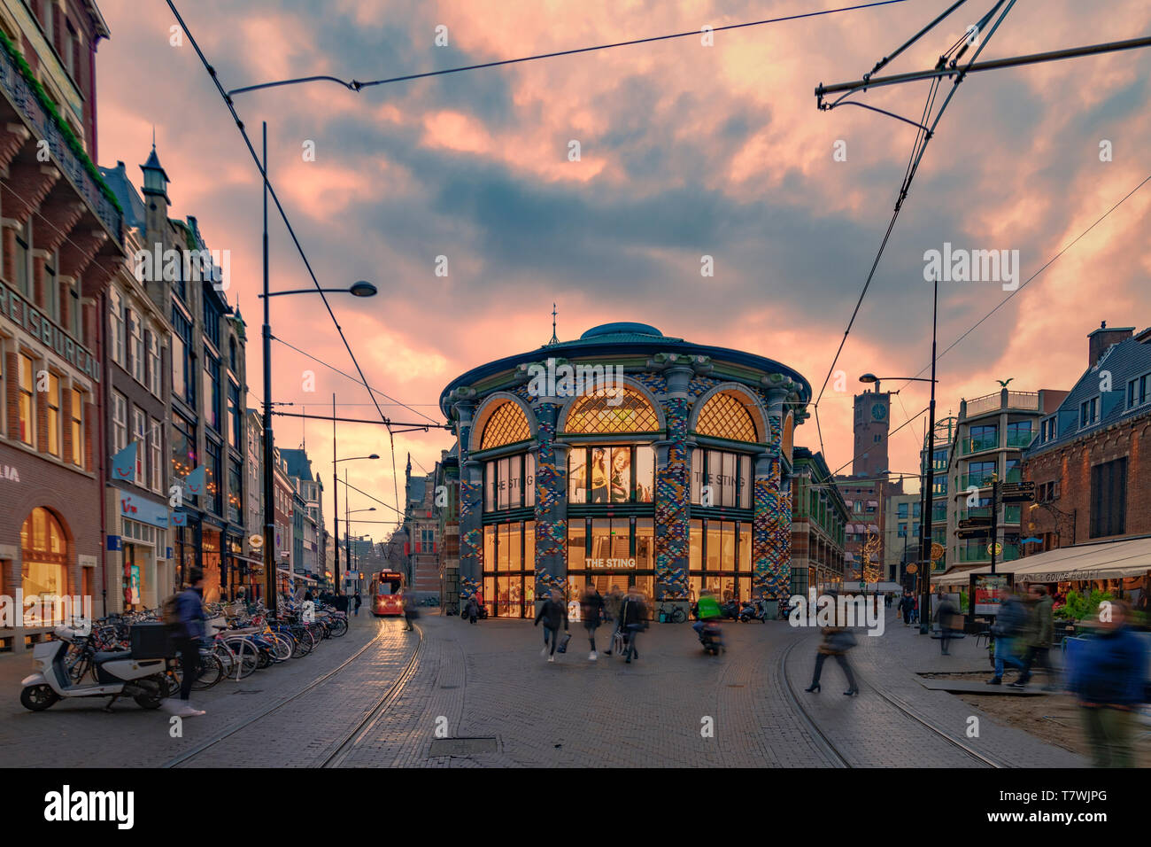 L'Aia, 24 Gennaio 2019 - Tramonto sul centro città e la molla shopping mall Foto Stock