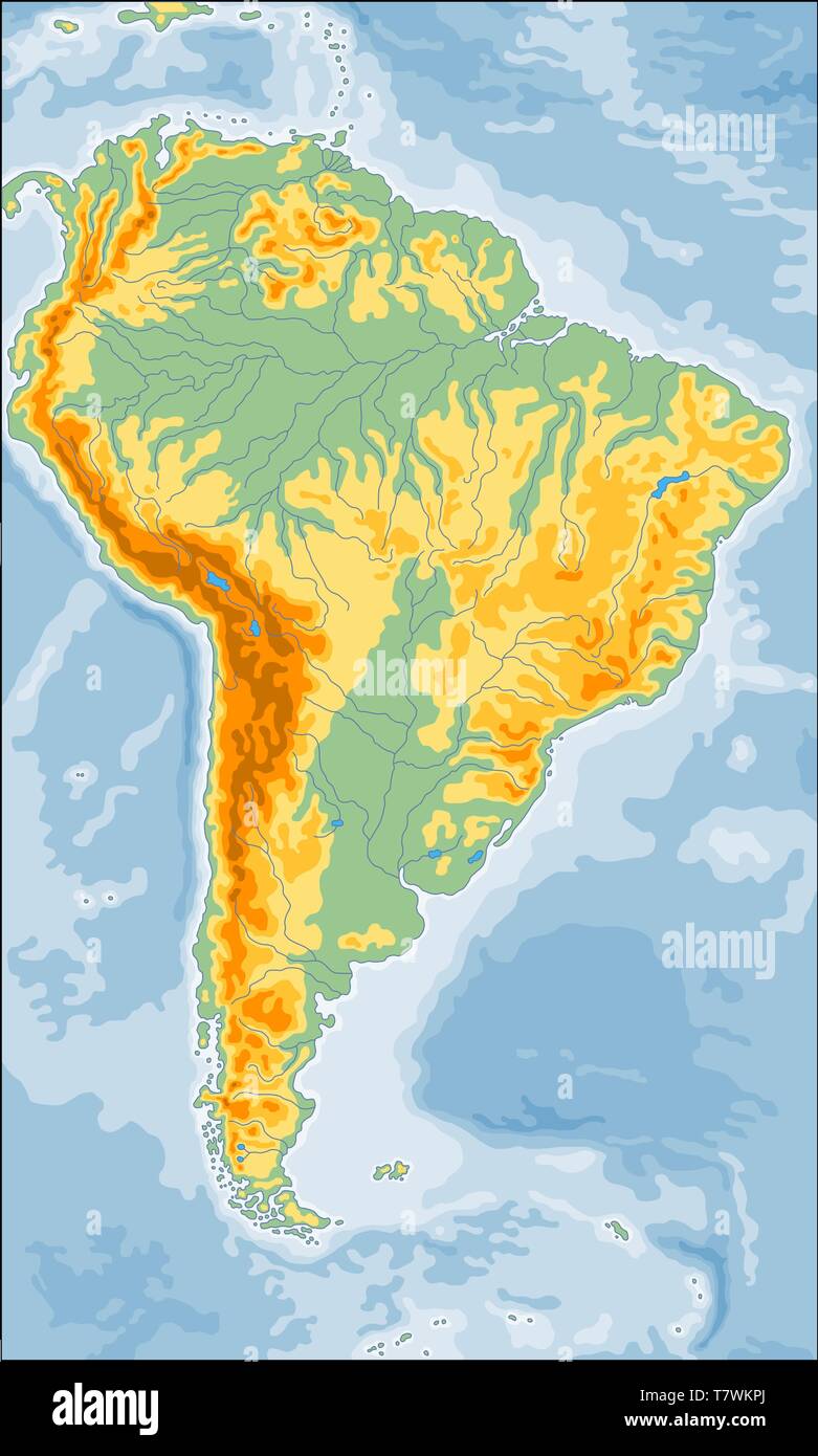 Physical Sud America map Illustrazione Vettoriale